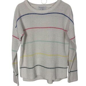 Michael Stars Waffle Knit Sweater Rainbow Stripe Womens Large White Long Sleeve